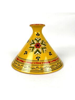Vintage Tagine Replacement Lid Moroccan Style 6" Yellow Ceramic Floral Cookware